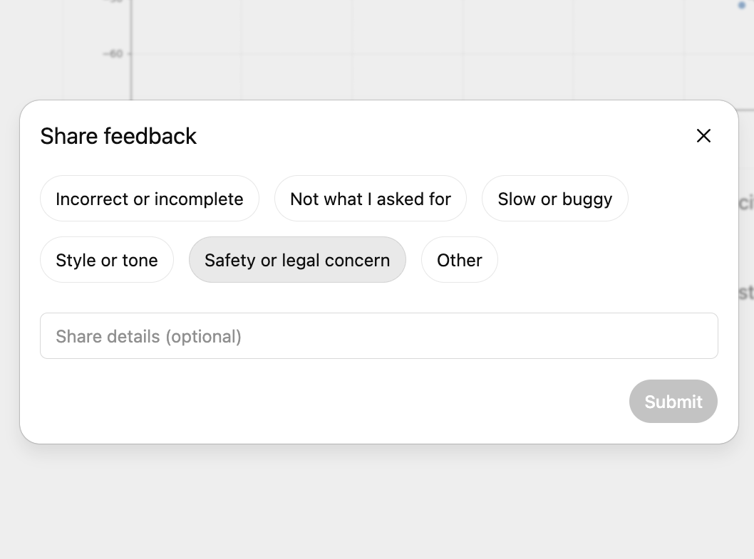 Expanded feedback modal asking for additional context on the rating