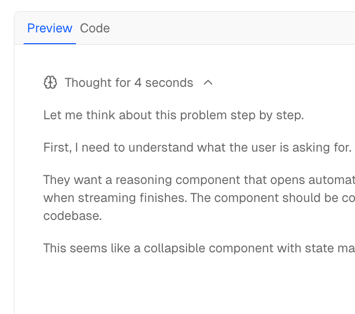 Collapsed thinking block showing 'Thought for 12 seconds' with expand toggle