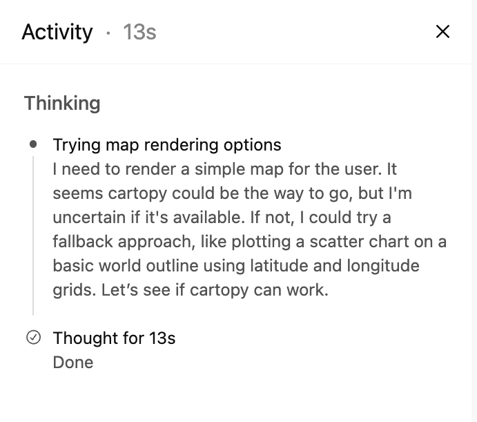 Expanded thinking block revealing the model's internal reasoning process